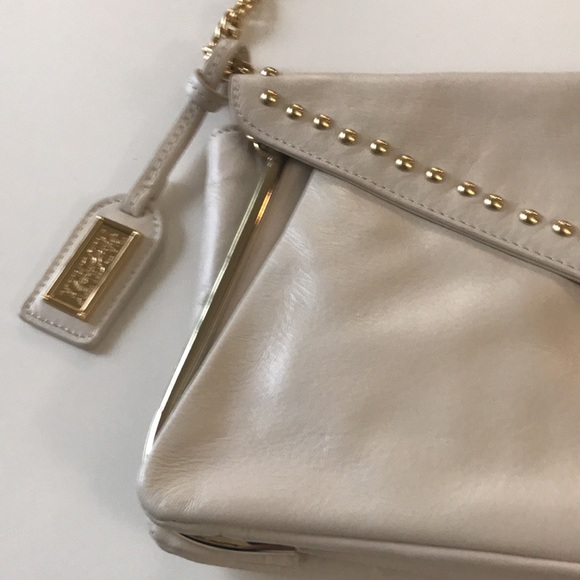 Badgley Mischka Couture Off White Leather Studded Bag - Picture 2 of 11
